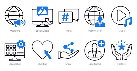 A set of 10 social media icons as marketing, social media, topics