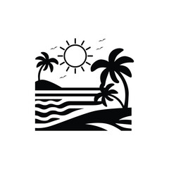 Beach logo black and white silhouette vector illustration
