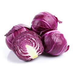 Obraz premium Whole and cut red cabbages on white background