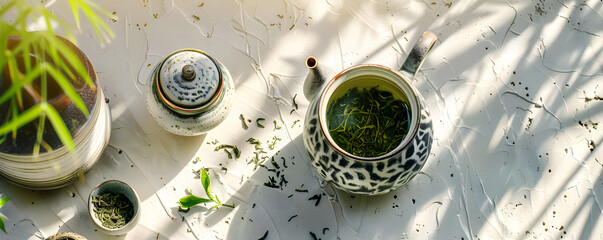 Tranquil tea setting with natural sunlight