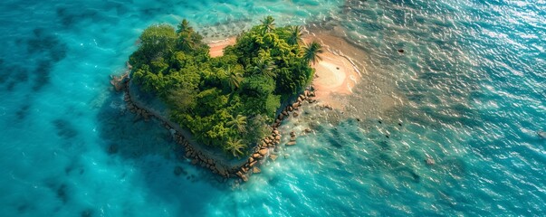Caribbean Island in the Shape of a Love Heart. Aerial Perspective, Travel Concept.