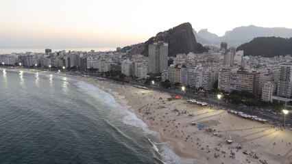 Fototapeta premium Aerial view of buildings on the beach front, Ipanema Beach, Rio De Janeiro, Brazil