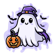 Happy Halloween ghost cartoon