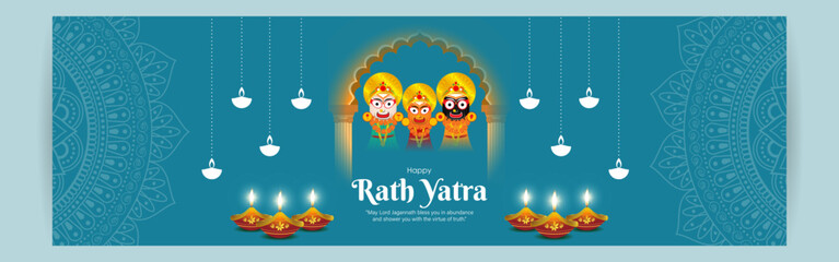 Vector illustration of Happy Ratha Yatra Festival social media feed template