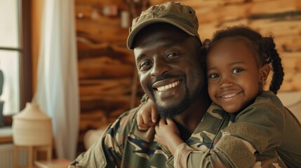 Fototapeta premium A man and a little girl are smiling and hugging each other