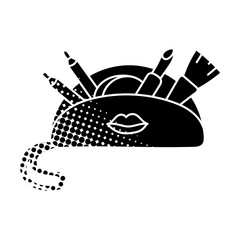 Travel make up kit bag black hand drawn icon in halftone texture style