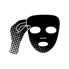 Facial mask sheet black hand drawn icon in halftone texture style