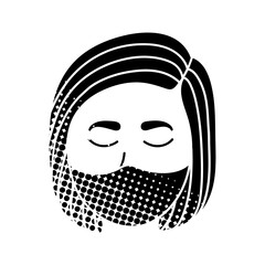 Female wearing face mask black hand drawn icon in halftone texture style