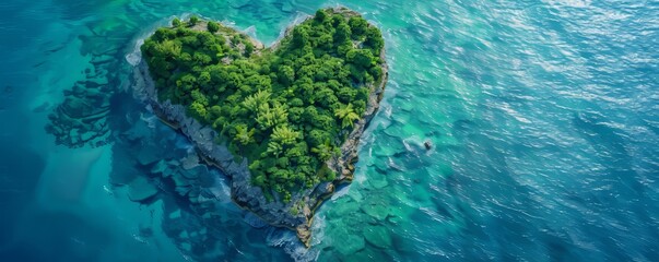 Aerial view of Caribbean Island in the Shape of a Heart. Love Holiday Concept. Generative AI.