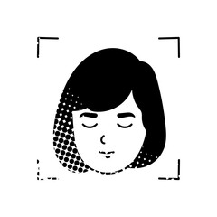 Face recognition concept black hand drawn icon in halftone texture style