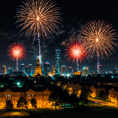 Naklejka premium ai images Happy New Year City Night and Fireworks