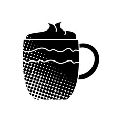Coffee with topping in a cup black hand drawn icon in halftone texture style