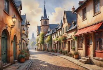 Stylish European Village Scene