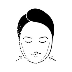 Women beauty face plastic surgery cheeks augmentation black hand drawn icon in halftone texture style