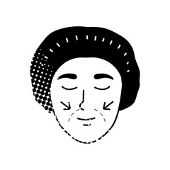 Women beauty face plastic surgery cheeks augmentation black hand drawn icon in halftone texture style