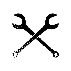 Woodworking table saw arbor wrenches black hand drawn icon in halftone texture style