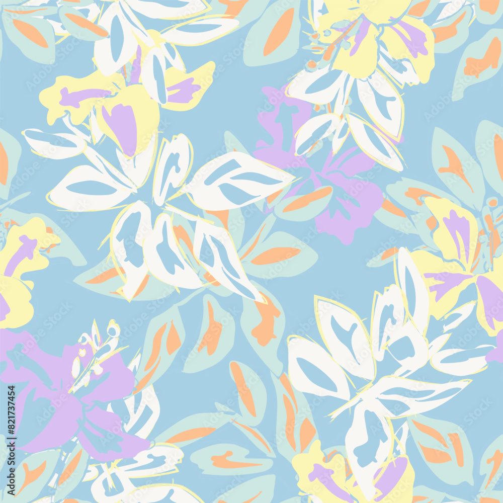 Sticker Pastel Abstract Floral Seamless Pattern Design