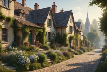 Fototapeta premium A Serene European Village Scene