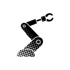 Robotic arm black hand drawn icon in halftone texture style