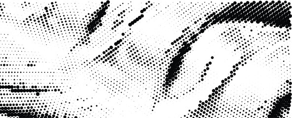 Abstract monochrome grunge halftone pattern. Wide vector illustration