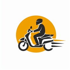 logo of delivery service using the motorcycle, flat simple style, yellow color