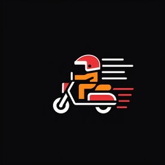 logo of delivery service using the motorcycle, flat simple style, red and yellow colors