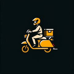 logo of delivery service using the motorcycle, flat simple style, yellow color