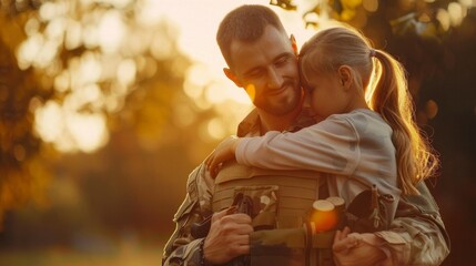 A man is hugging a little girl