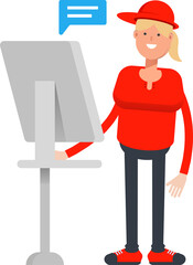 Girl Character Working on Computer
