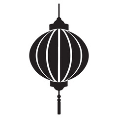 Simple chinese lantern icon, black vector illustration on white background