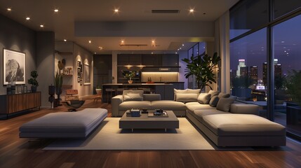 Living room in a grey and pick undertone, modern living room of an apartment 