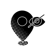 black hand drawn icon in halftone texture style map pin restricted area