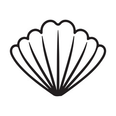 Clam sea shell logo, black vector illustration on white background