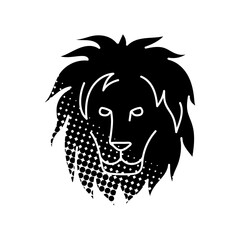 black hand drawn icon in halftone texture style lion