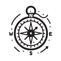 Simple compass icon, black vector illustration on white background