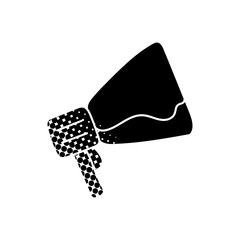 Megaphone loudspeaker black hand drawn icon in halftone texture style