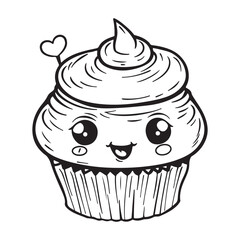 Cupcake doodle design, black vector illustration on white background