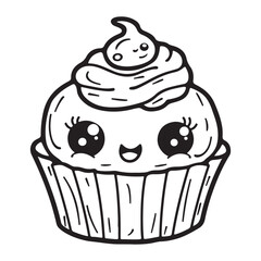 Cupcake doodle design, black vector illustration on white background