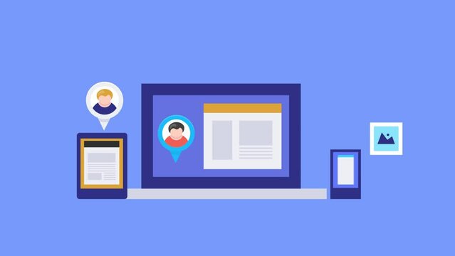 Personalised content marketing, display different information to multiple people on digital devices, video animation. 