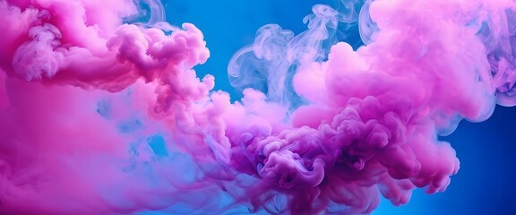 Fototapeta premium Smoke spreads against the blue and pink background.