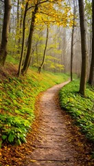 Obraz premium Image of rainforest roads and paths showing fall foliage and seasonal leaf colors.
