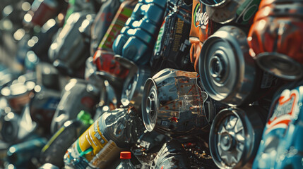 The scene is dedicated to waste and environmental pollution. Close-up of old rusty metal cans. A lot of garbage