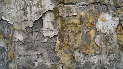 Fototapeta premium Close-up of weathered concrete wall with cracked and peeling paint