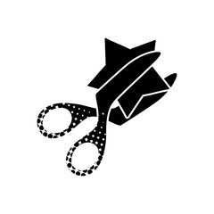 Star cutting scissor black hand drawn icon in halftone texture style