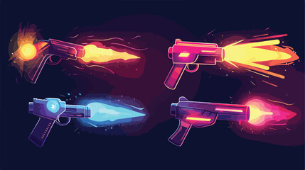 Game handgun or blaster shoot light effect. Cartoon vector