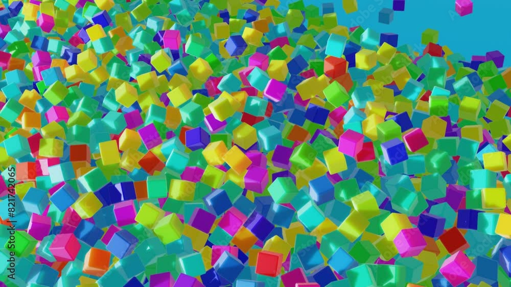 Poster multicolored cubes fall on the plane. cubes light up and go out like a new year's garland. holiday p