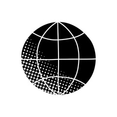 Globe black hand drawn icon in halftone texture style