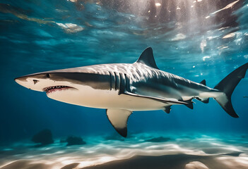 Fototapeta premium Close-up with a shark swimming underwater