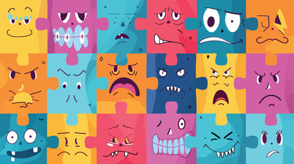 Abstract puzzle-shaped characters. Cute comic jigsaw
