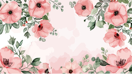Pink floral border with watercolor for wedding birthd